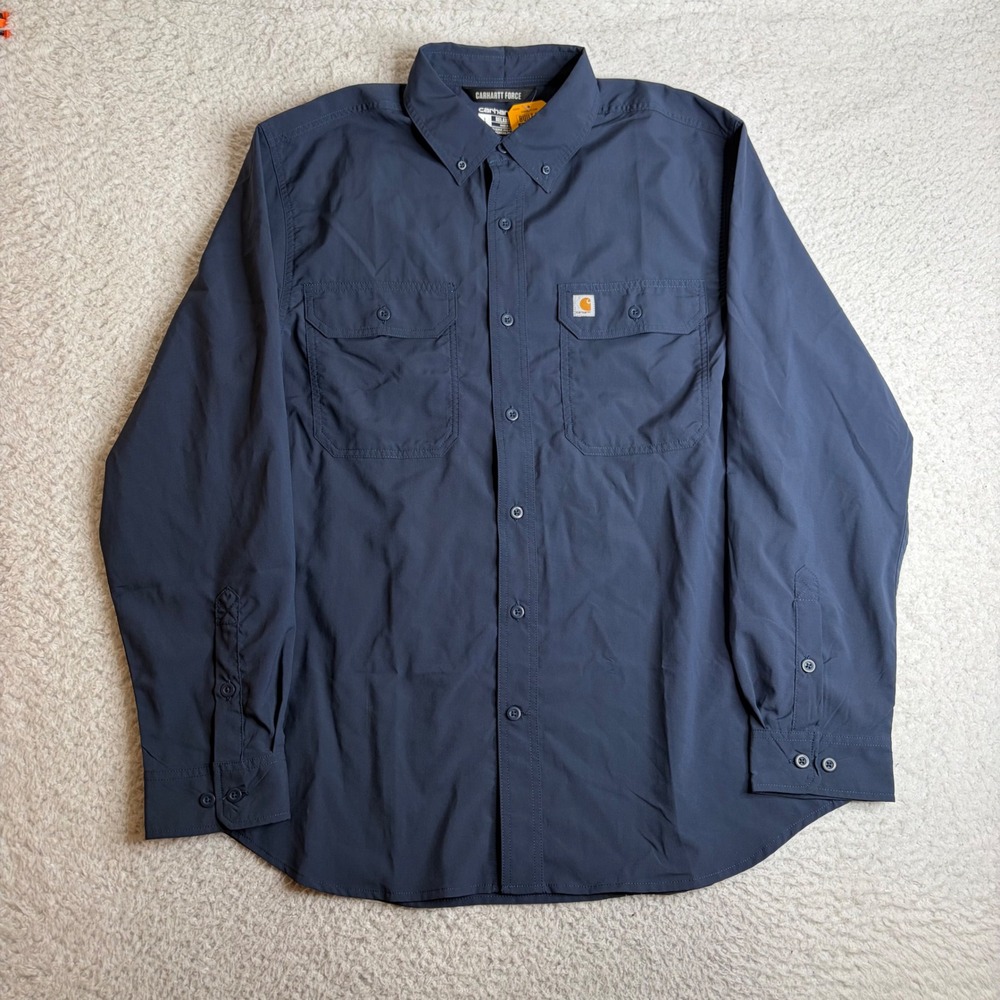 NEW Carhartt Force Mens Relaxed Fit Long Sleeve Shirt Navy Blue TW5291-M
